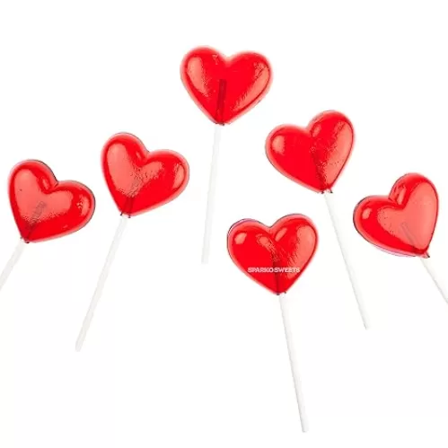 Sparko Sweets Red Heart Lollipops, Cherry Flavor, 24 Pieces, 2-Inch Diameter, Handcrafted in USA – Air-Sealed and Individually Wrapped for Freshness, Perfect for Parties and Gifts