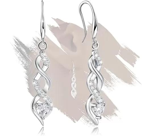 Sterling Silver Drop Dangle Earrings for Women - Infinity Earrings Hypoallergenic Heart Shaped Cubic Zirconia Dangling Earrings Long Earrings Fashion Dainty Earrings Gift for Birthday Valentine's Day