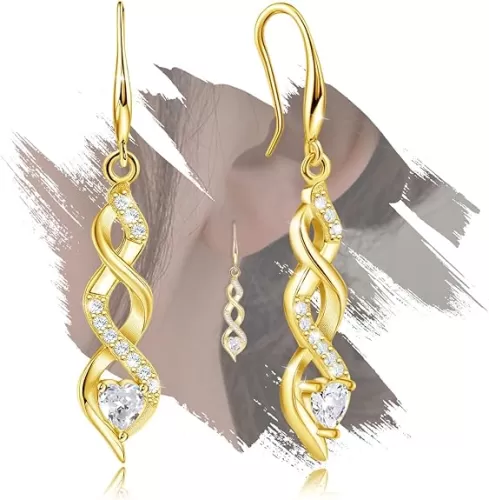 Sterling Silver Gold Drop Dangle Earrings for Women - Infinity Earrings Hypoallergenic Heart Shaped Cubic Zirconia Dangling Earrings Fashion Dainty Long Earrings Gift for Birthday Valentine's Day