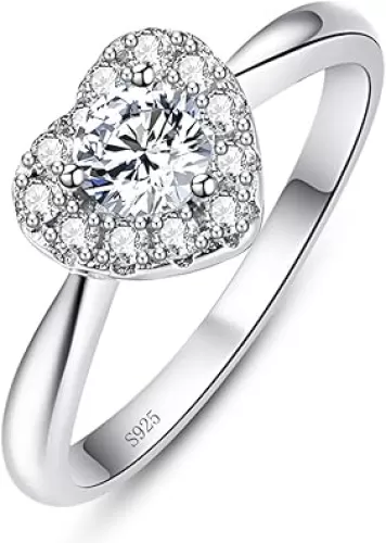 Sterling Silver Heart Rings for Women Heart Shape Womens Engagement Ring Wedding Ring Round Cubic Zirconia Eternity Promise Ring for Her Size 5-10