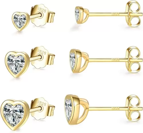 Sterling Silver Small Stud Earrings for Women Men, 3 Pairs of Tiny Heart Shaped Cubic Zirconia Earrings White Gold Plated CZ Cartilage Tragus Earrings(2mm/3mm/4mm)