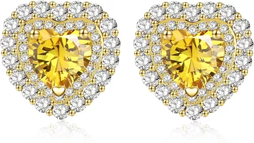 Stud Crystal Heart Earring For Women, New Year, Valentine's Day, Birthstone, CZ Earring, Fashion Jewelry, 14K Gold Plated/Sliver Tone, Gifts for Mother Daughter Wife Girlfriend
