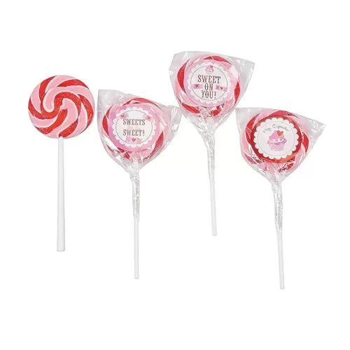 Sweet On You Valentine Swirl Suckers - Strawberry Flavor - Red White Pink (12 individually wrapped lollipops) Valentine's Day Candy