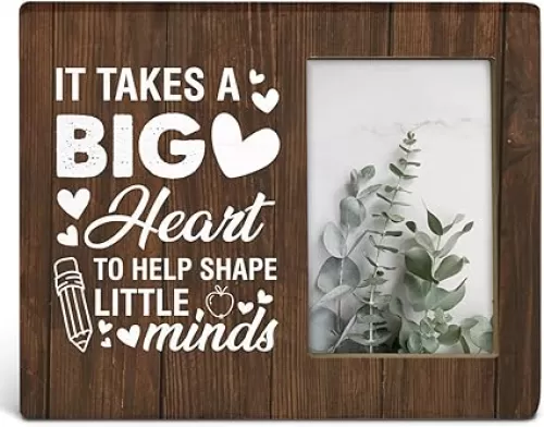 Teacher Gifts From Students, Thank You Gifts for Teachers, Rustic It Takes a Big Heart to Help Shape Little Minds Wood Picture Frame 8 x 10 Inch Tabletop and Wall Mounting (Display Photo 4 x 6 Inch)