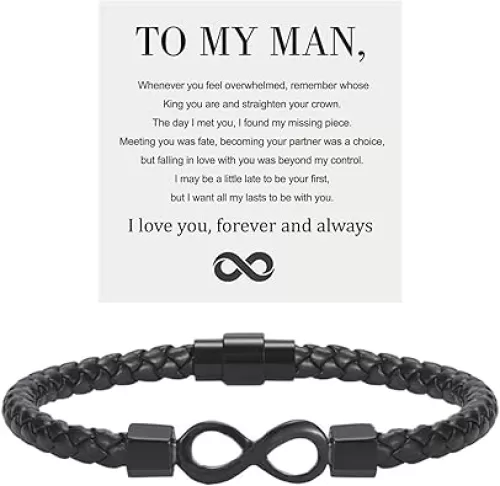 To My Man, Infinity Leather Bracelet Husband Gifts from WifeI Love You Forever and Always Bracelets Boyfriend Anniversary Birthday Christmas Fathers Gifts for Men Son Grandson