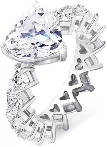 TOPGRILLZ Pink Heart Baguette Rings 14K Gold Silver Plated 5A+ Cubic Zirconia Iced Out Bling Promise Wedding Band Love Rings For Women Fashion
