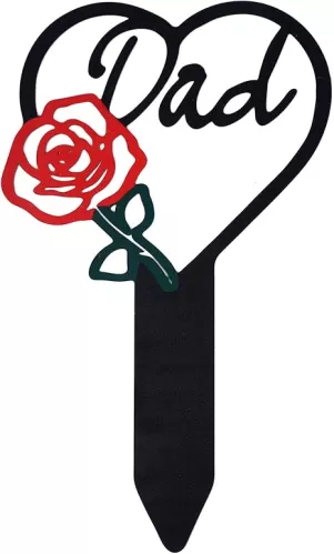 Tugaizi Memorial Grave Marker Metal Plaque Garden Grave Marker Dad Memorial Stake Sympathy Grave for Cemetery Decorations Outdoors Yard Decor, Heart Shaped, Red Rose