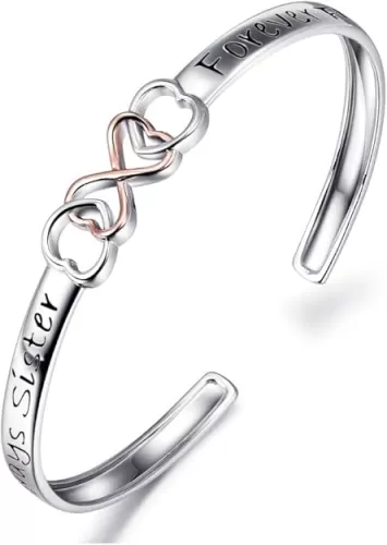 Two Tone 925 Sterling Silver "Always Sister Forever Friend" Infinity Love Bracelet 7 Inch, Friendship Gift for Women BFF Birthday Gift