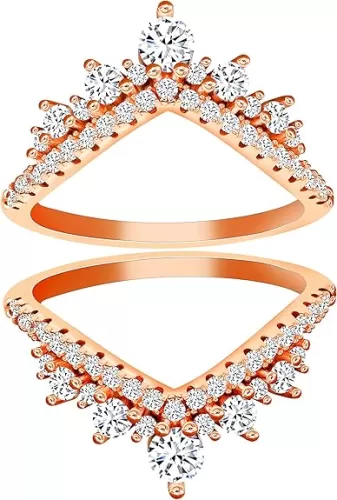 Uloveido 925 Sterling Silver Round CZ Crown Wedding Engagement Ring Guard Enhancer 2pcs V-shape Stack Rings Set Y1027
