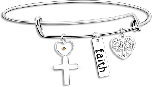 Uloveido Stainless Steel Tree of Life Bangle Mustard Seed Pendant Faith Cuff Bracelet Gifts for Women Teen-Girls Y639