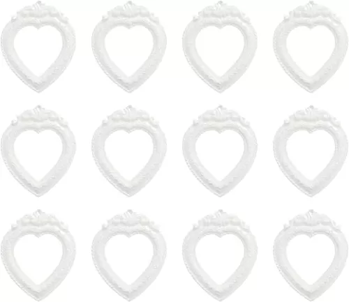 uxcell 12Pcs Vintage Resin Picture Frame Heart Shaped Retro Wall Hanging Photo Frame for DIY Accessories Home Wall Decoration, White