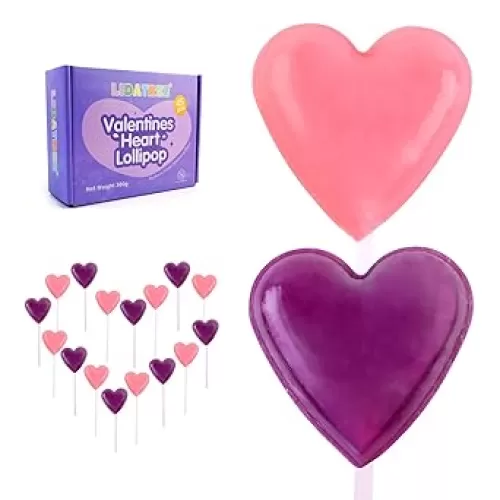 Valentine Candy Individually Wrapped - Red Valentine Suckers - Blueberry Flavor, Strawberry Flavor Heart Suckers