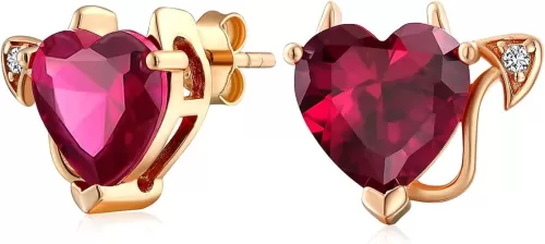 Valentine Red Cubic Zirconia AAA CZ Devil Heart Shape Stud Earrings For Women Rose Gold Plated 925 Sterling Silver