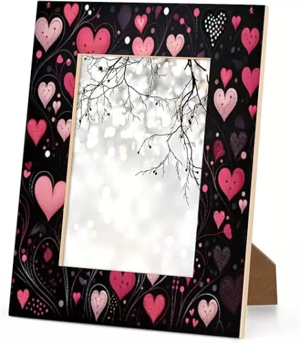 Valentine's Day Abstract Love 5x7 Picture Frame Heart Shaped Wooden Photo Frame for Tabletop or Wall Display Decoration
