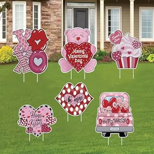 Valentines Day Decorations Yard Signs, 6 Pcs Candy Heart Lawn Decorations Outdoor Valentines Decor with Stakes for Valentine
