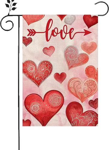 Valentine's Day Heart Garden Flag 12x18 Inch Double Sided Red Love Heart Seasonal Flag for House Yard Outdoor Decor