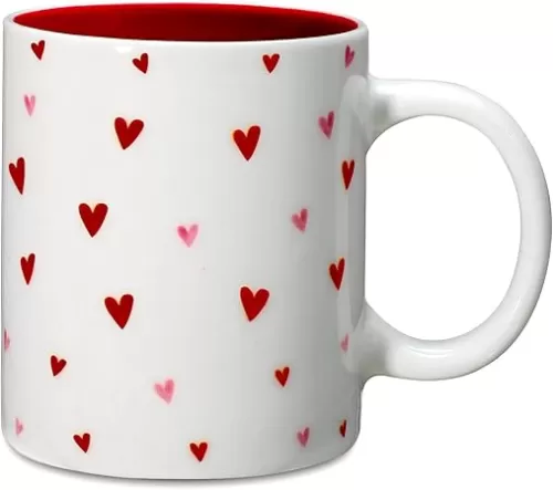 Valentine's Day Heart Mug 12oz Red Heart Print Coffee Mugs Valentines Ceramic Cup for Woman Couples Wedding Birthday Gifts