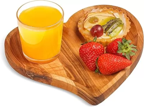 Valentine's Day Heart Shaped Charcuterie Board Tray 9" Cherry Wood Platter, Serving Tray, Food, Dishes, Plate - Wooden Heart Shaped Plates Tray