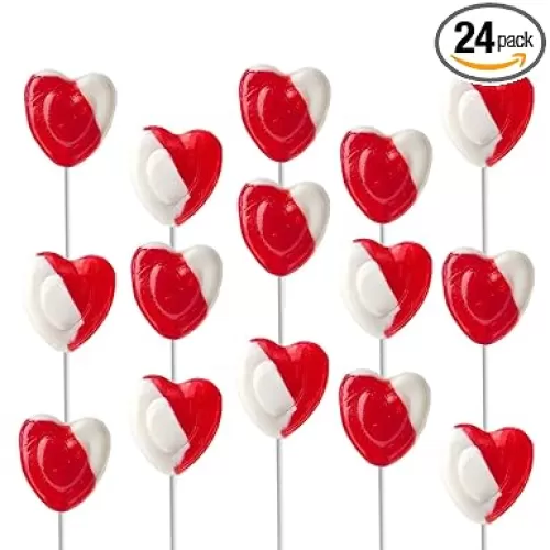 Valentines Day Lollipops Red Heart Shaped Strawberry N' Cream Flavored, 24 Lollipops, Individually Wrapped