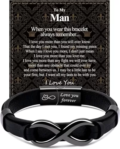 VGWON Mens Infinity Knot Bracelet, Christmas Gift for Him To My Man/Son/Dad Leather Bracelet I Love You Mens Bracelet Mens Birthday Gift Boyfriend Husband Couple