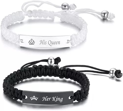 VNOX Personalized Customize Name Date Quote Friendship Love Couple Bracelet Handmade Braided Rope Bracelet Anniversary Christmas Gift for Him and Her, Adjustable
