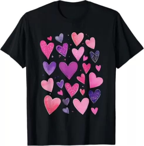 Whimsical Love and Heart Pattern T-Shirt