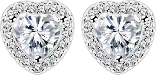 White Gold Plated Heart-Shape Cubic Zirconia Stud Earrings Crystal Love Heart Halo Post Studs Earrings Set