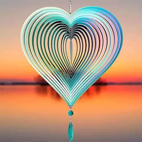 Wind Spinner, Hanging Wind Sculptures, Wind Spinners for Yard and Garden Decor, Yard Decorations Outdoor, Hanging Art Ornaments for Garden Yard Balcony Decor (Rainbow Heart)