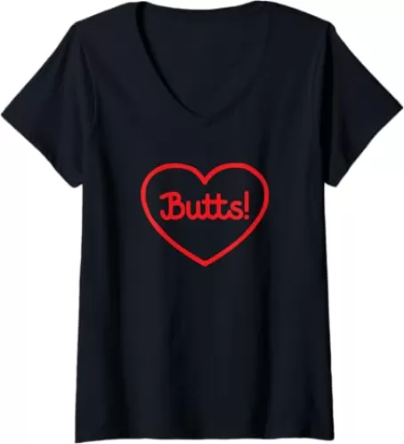 Womens Butts! Cute I Love Butts Heart Shape V-Neck T-Shirt