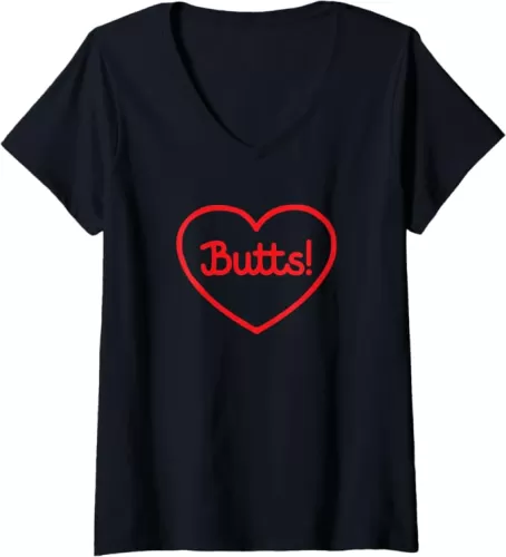 Womens Butts! I Love Butts Heart Shape V-Neck T-Shirt