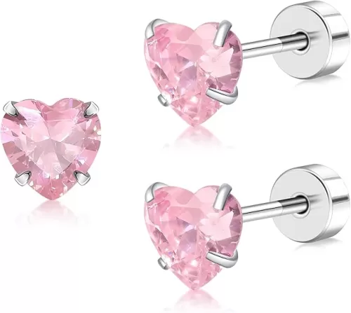 Women's Earrings Anti-Allergy Titanium Earrings Cubic Zirconia Flat Back Design Star/Heart/Square Available 4MM/5MM Clear/Pink Comfortable Daily Wear Holiday Gift