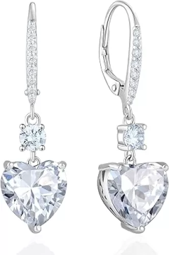 Women's Heart Dangle Earrings Sterling Silver Solitaire Drop Earring Birthstone Leverback Jewelry Gift