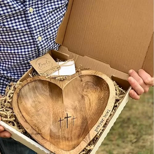 Wooden heart-shaped prayer bowl, handmade prayer bowl and prayer card, heart-shaped prayer bowl, Christmas gift, Easter gift, Thanksgiving gift, Valentine