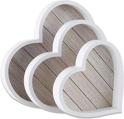Wooden Heart Tray for Ottoman Coffee Table Tray Décor Set of 3 (Heart)