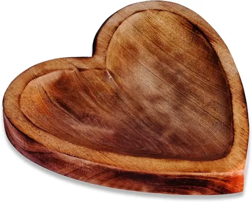 Wooden Serving Bowl for Fruits, Salads and Cookies - Handmade Natural Finish Centerpiece Serving Trays Set of 1 - Key Decorative Bowls for Entry Table (8"x8"x1.5 Inch, Heart)