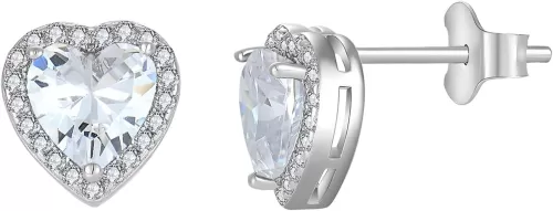YL Halo Heart Earrings 925 Sterling Silver Love Heart Stud Earrings 6x6 MM Birthstone Jewelry for Women
