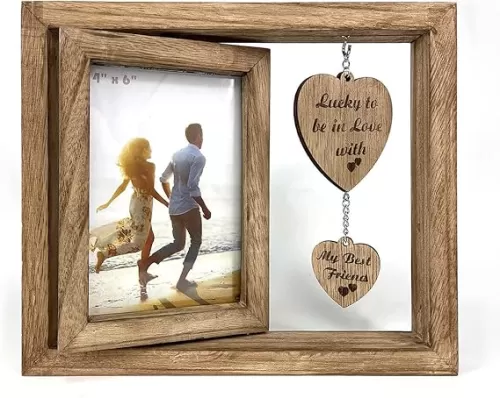 Ylu Yni Couples Gift for Boyfriend and Girlfriend 4x6 Rotating Picture Frame, Heart Pendant, Farmhouse Home Décor, Birthday Gifts for Him, Anniversary Wedding Engagement Gifts for Couples, Valentines Day Decor