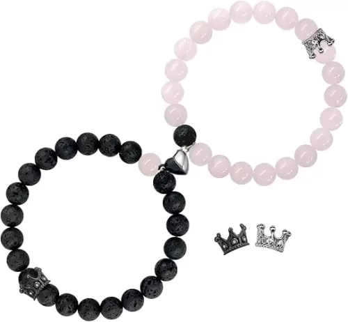 Ymeeaa Couples Bracelets King&Queen Crown His and Her Bracelets Heart Matching Bracelets Long Distance Relationship Gifts for Boyfriend and Girlfriend on Anniversary Couples Jewelry for Women Men