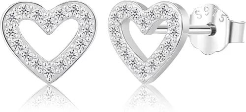 ZDE S925 Sterling Silver Heart Earrings Women Earrings Cubic Zirconia Men Hypoallergenic Non-Nickel Cartilage Earrings Studs Sensitive Ears Simple Classic 5mm Tiny CZ Stud Earrings