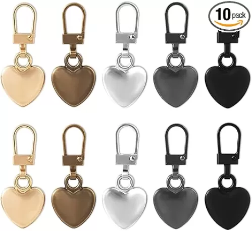 10 Pcs Heart Zipper Pull Replacement Detachable Zipper Pull Charms Multicolor Cute Metal Tabs Backpack Zippers Mend Fixer Repair for Coats Pants Suitcase Purse Luggage Fasteners(5 Color)