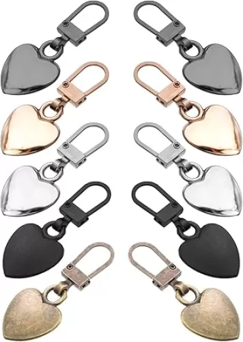 10 Pcs Multicolor Zipper Pull Replacement Heart Shaped Metal Tabs Decorative Cute Detachable Heart Durable Backpack Zippers Mend Fixer Repair for Jackets Purses Luggage Coats Handbags(5 Color)