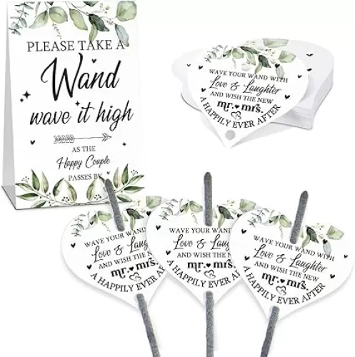 100 Heart Shape Wedding Wand Tags & 1 Sparkle Cards Tags Decor Sign for Anniversary, Engagement, Bridal Shower(Fresh Style)