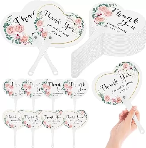 100 Pcs Wedding Hand Fans Bulk Plastic Thank You for Celebrating with Us Heart Shape Guests Fans for Wedding Gift Party Favors