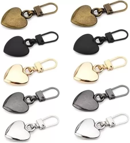 10Pcs Multicolor Heart Shaped Zipper Pull Replacement Metal Zipper Backpack Zippers Mend Fixer Repair for Coats Jackets Pants Luggage, Garage Storage, Fasteners, Storage Racks