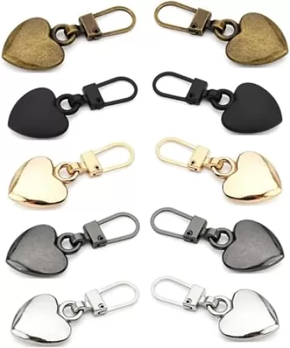 10Pcs Multicolor Journey Studio Heart Shaped Zipper Pull Replacement Metal Zipper Backpack Zippers Mend Fixer Repair for Coats Jackets Pants Luggage, Fasteners, Garage Storage, Storage Racks