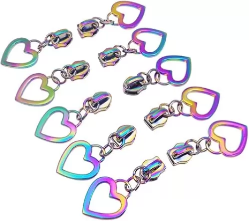 10Pcs Rainbow Heart Shape Zipper Pulls for Zipper Repair Kit Zipper Pull Replacement 5# Nylon Head Zipper Puller Sliders for Purses Handbags Bags