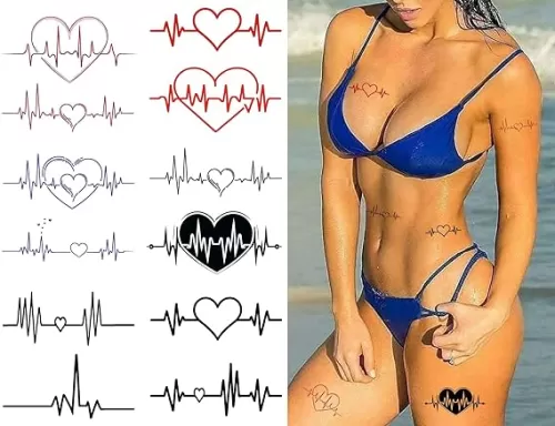 12 Designs Temporary Tattoo Heartbeat Tattoo Women Adults Valentines Day Party Favors Heart Face Sleeve Heartbeat Fake Tattoos Body Art Satickers