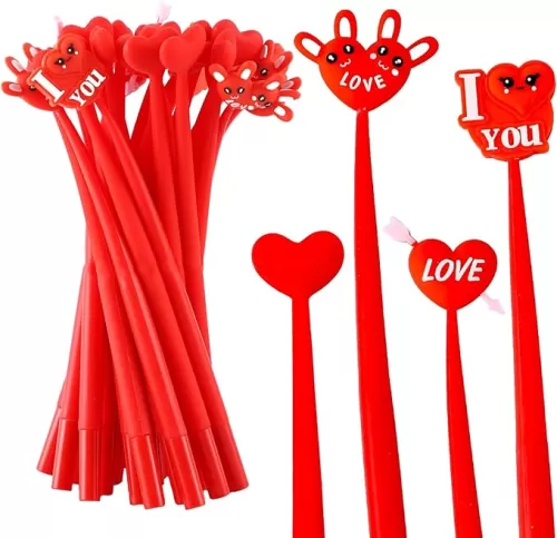 12 Heart Shaped Pens Valentine's Day Red Ink Decorative Cute Pens - Women Girl Heart Writing Ballpoint Pens for Office School Supplies Valentines Birthday