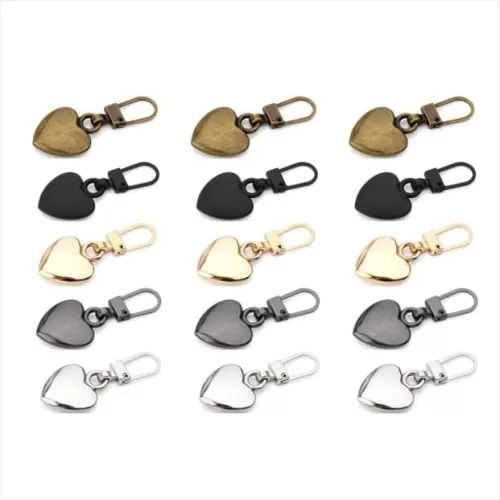 15Pcs Heart Shaped Zipper Pull Replacement Metal Zipper Backpack Zippers Mend Fixer Repair for Coats Jackets Pants Luggage Zippers Fasteners（Multicolor）