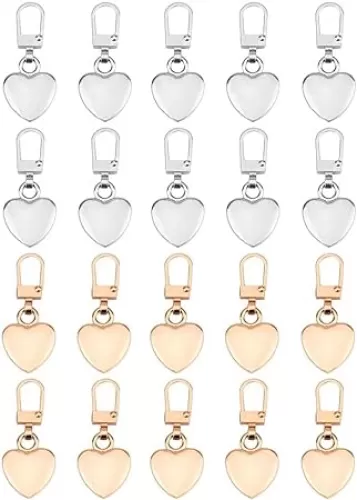 20 Pcs Zipper Pull Replacement Detachable Zipper Pull Charms Metal Heart Shaped Zipper Pull Repair Kit for DIY Craft Clothing Luggage Jacket Backpack Handbag Suitcase (Silver and Gold)